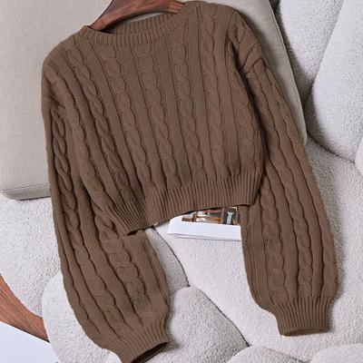 Bon&Bon Hot Pink Ribbed Knit Crop Sweater - Casual Drop Shoulder Pullover Coffee Brown / M