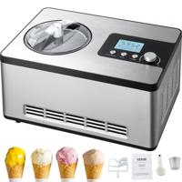 VEVOR Compressor-ijsmachine IJsmachine 2 l, 180 W Frozen Yoghurt Maker IJsmachine 3 standen Yoghurtmachine Huishoudelijke draagbare ijsmachine Sorbet Gelato Geluidsarm Zilver Elektrisch