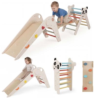Klimdriehoeken-Set Opvouwbare Montessori-Klimset van Hout met Pandamotief Klimspeelgoed voor Kinderen vanaf 3 Jaar-Macaron