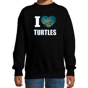 I love turtles sweater / trui met dieren foto van een schildpad zwart voor kinderen