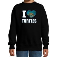 I love turtles sweater / trui met dieren foto van een schildpad zwart voor kinderen