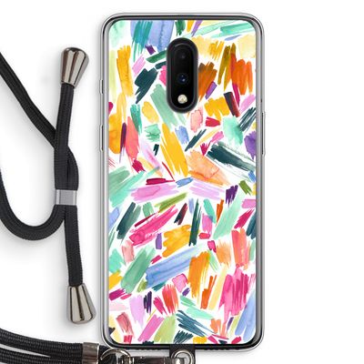 Watercolor Brushstrokes: OnePlus 7 Transparant Hoesje met koord