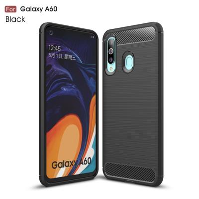 Geborsteld textuur Carbon Fiber TPU Case voor Galaxy A60 (zwart)