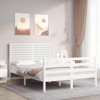 Bedframe met hoofdbord massief hout wit 140x190 cm