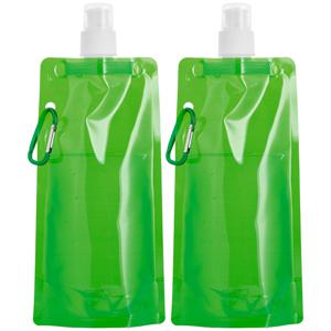 Waterfles/drinkfles opvouwbaar - 10x - groen - kunststof - 460 ml - schroefdop - waterzak