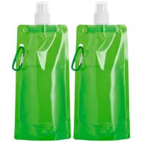 Waterfles/drinkfles opvouwbaar - 10x - groen - kunststof - 460 ml - schroefdop - waterzak - thumbnail