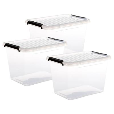 5Five opberg kist met deksel - 3x - Clip Box - 19 liter - 39 x 29 x 27 cm - kunststof - transparant