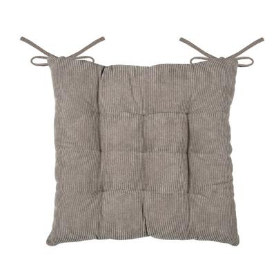 Stof Textile stoelkussen Dandy - beige - 38 x 38 x 5 cm - touwtjes sluiting - ribcord