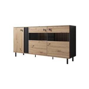 Meubella Dressoir Marcos - Eiken - Antraciet - 165 cm - met glas