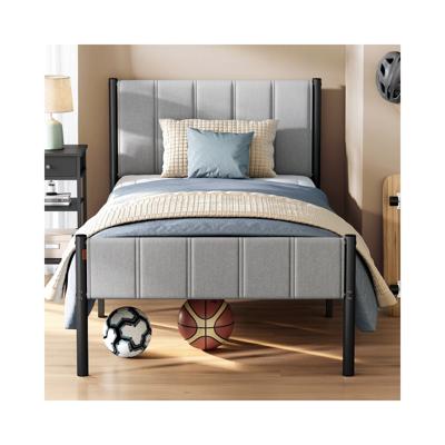 Eenpersoonsbedframe met zacht hoofdbord en stevig metalen frame, 90 x 200 cm