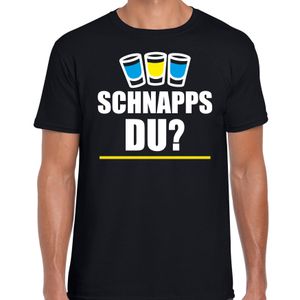 Apres ski t-shirt Schnapps du zwart heren - Wintersport shirt - Foute apres ski outfit