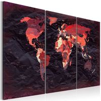 Schilderij - Wereldkaart in bruin tinten , 3 luik