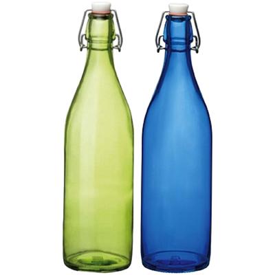 Deco of weckflessen set - 2x stuks - met beugeldop - 30 cm - 1 liter - blauw en groen