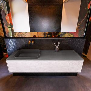 Badkamermeubelset Mondiaz Erin 150 cm met 1 Lade met RIDGE Wastafel Links Dark grey Zonder Kraangaten Greeploos Mat Underlayment