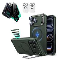 iPhone 17 Pro Max Bundle Cyber Tough Magnetic Case (Camera Control, Stash Stand) and Armorite Privacy Screen Protector - Olive Green