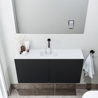 Zaro Polly toiletmeubel 100cm mat zwart met witte wastafel zonder kraangat - thumbnail