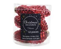 12 Glazen dennenappels 40 mm kerstrood - Decoris