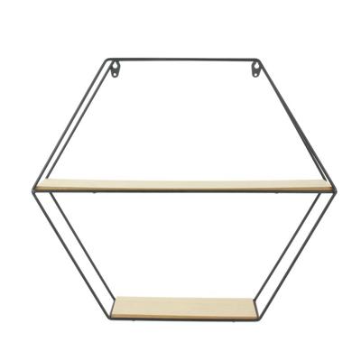 Wandplank - zeshoek - metaal/hout - 46 x 10 x 40 cm - 2 planken Wandplank - zeshoek - metaal/hout - 46 x 10 x 40 cm - 2 planken