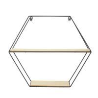 Wandplank - zeshoek - metaal/hout - 46 x 10 x 40 cm - 2 planken