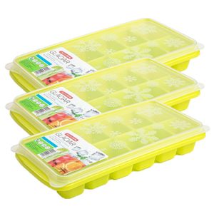 3x stuks Trays met ijsblokjes/ijsklontjes vormpjes 12 vakjes kunststof groen met deksel