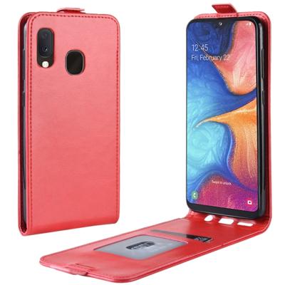 R64 textuur verticale Flip lederen case voor Galaxy A20e met kaartsleuven & fotolijstjes (rood)