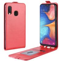 R64 textuur verticale Flip lederen case voor Galaxy A20e met kaartsleuven & fotolijstjes (rood)