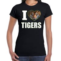 I love tigers t-shirt met dieren foto van een tijger zwart voor dames 2XL  - - thumbnail