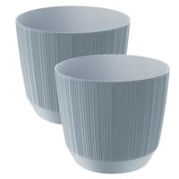 Prosperplast Plantenpot - 2x stuks - stripe - steengrijs - D13xH11 cm