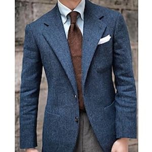 heren retro vintage tweed blazer visgraatblazer normaal grote maat enkele rij knopen met twee knopen blauw model 2024 Lightinthebox