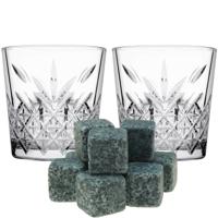 Luxe whiskyglazen set 6x stuks 340 ml met 9x whisky ijsblokstenen - thumbnail