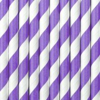 10x stuks gestreepte rietjes van papier lila paars/wit - Drinkrietjes - thumbnail