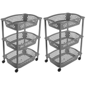 2x stuks keuken opberg trolleys/roltafels met 3 manden 62 cm donkergrijs