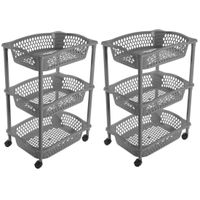 2x stuks keuken opberg trolleys/roltafels met 3 manden 62 cm donkergrijs