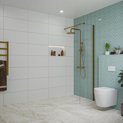 Fortifura Galeria inloopdouche - 50x200cm - helder glas - wandarm - Geborsteld koper PVD (Koper) SW797919/SW876702