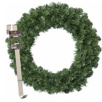 Kerstkrans 35 cm - groen - met messing zilveren hanger/ophanghaak - kerstversiering