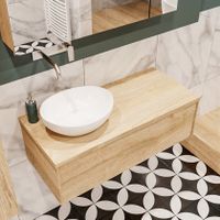 Mondiaz Lush Barco badmeubel Washed oak 100 cm 1 lade mdf 1 waskom links zonder kraangat