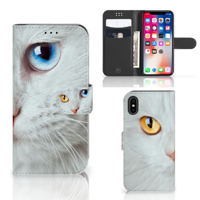 Apple iPhone X | Xs | Telefoonhoesje | Met pasjeshouder | Witte Kat