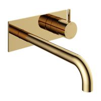 Inbouw Wastafelkraan Met Achterplaat Hotbath Cobber 25cm Gebogen Uitloop 1-Hendel Gepolijst Messing
