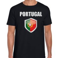 Portugal landen supporter t-shirt met Portugese vlag schild zwart heren - thumbnail