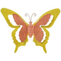 Mega Collections tuin/schutting decoratie vlinder - metaal - oranje - 17 x 13 cm   -