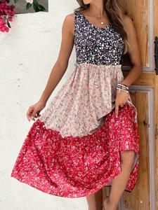 Casual Floral Split Joint Dress With No Belt
