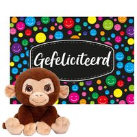 Keel toys - Cadeaukaart Gefeliciteerd met knuffeldier chimpansee aap 25 cm - Knuffeldier