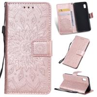 Gedrukt afdrukken zonnebloem patroon horizontale Flip PU lederen case voor Galaxy A10e met houder & kaartsleuven & portemonnee & Lanyard (Rose goud)