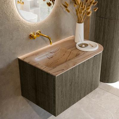 Badmeubel Mondiaz Kurve-Dlux | 75 cm | Meubelkleur Shadow | Wastafelkleur Arena | Solid surface | Wasbak linker zijde spoelbak | Zonder kraangat(en)