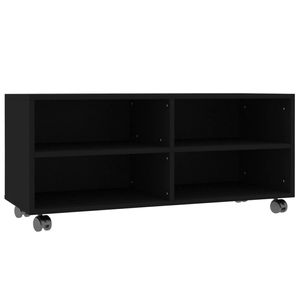 The Living Store TV-meubel Zwart 90 x 35 x 35 cm - Bewerkt hout - Met 4 open vakken - Gemakkelijk te verplaatsen