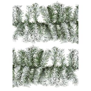 Dennenslingers/dennen guirlandes - 2x - groen - besneeuwd - 270 x 9,5 cm - PVC - 160 tips