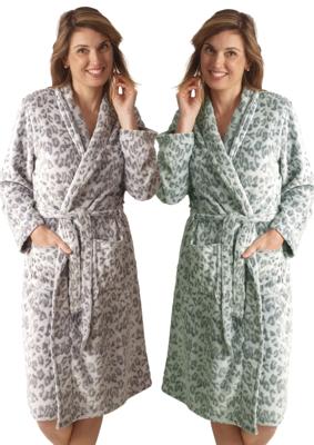 Damesbadjas panterprint - fleece - 2 kleuren-xl-olijfgroen