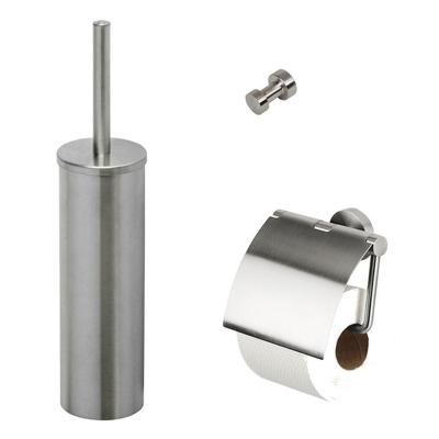 Geesa Nemox Toiletaccessoireset - Toiletborstel met houder - Toiletrolhouder met klep - Handdoekhaak - RVS geborsteld 916500-05-115