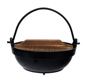 Zwarte Nabe Pot met houten Deksel - 16cm