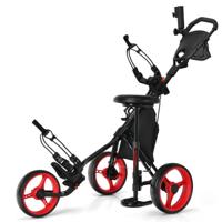 Golftrolley met 3 Wielen Verstelbare Lichtgewicht Golfwagen met Parapluhouder en Opbergtas Rood + Zwart
